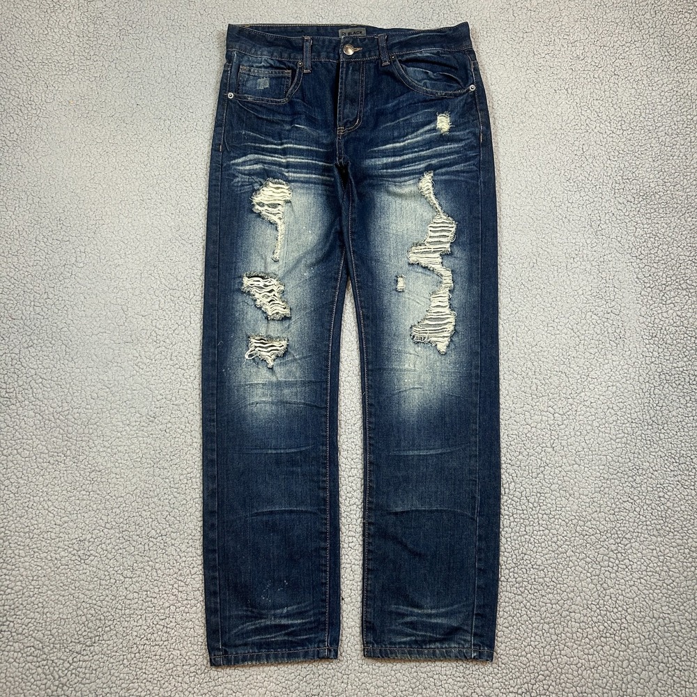 CJ Black‎ Blue Jeans Mens 32x32 Straight Leg Distressed Zippered Coin Pocket